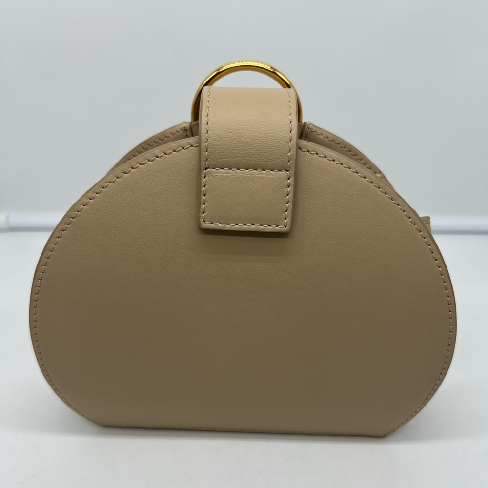 NEW POLÈNE Numero Six Sand Beige Leather Gold Hardware Round Clutch Wristlet - Picture 9 of 17